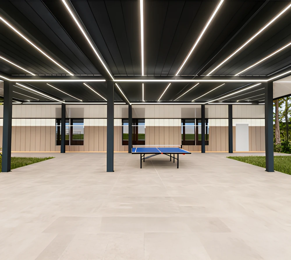 Comprehensive aluminum pergola project support by Lumisong, covering concept planning, design coordination, customization, and professional installation for residential and commercial outdoor spaces | Lumisong