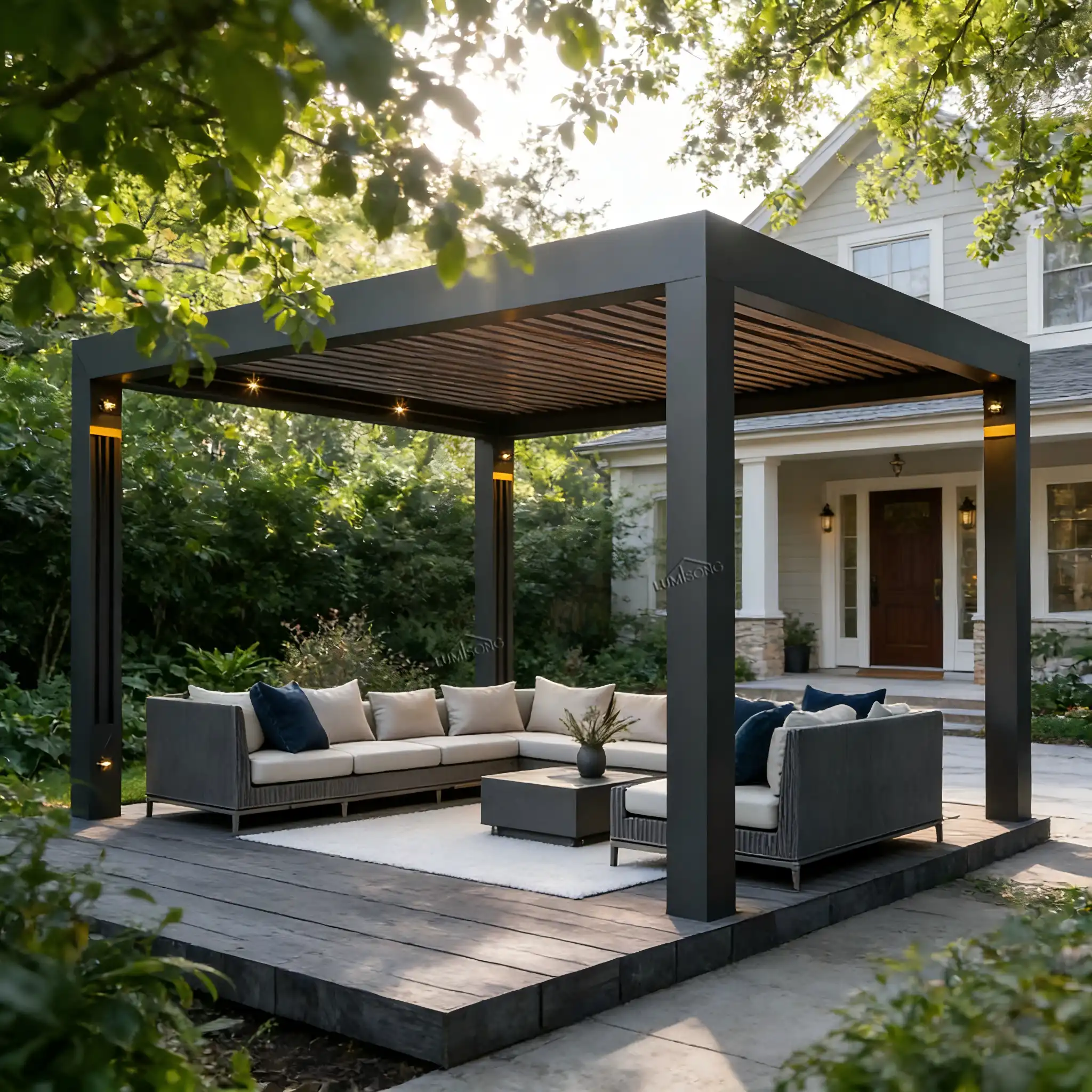 Outdoor gazebo with durable aluminum frame and stylish roof design for backyard, garden, patio, and commercial outdoor spaces