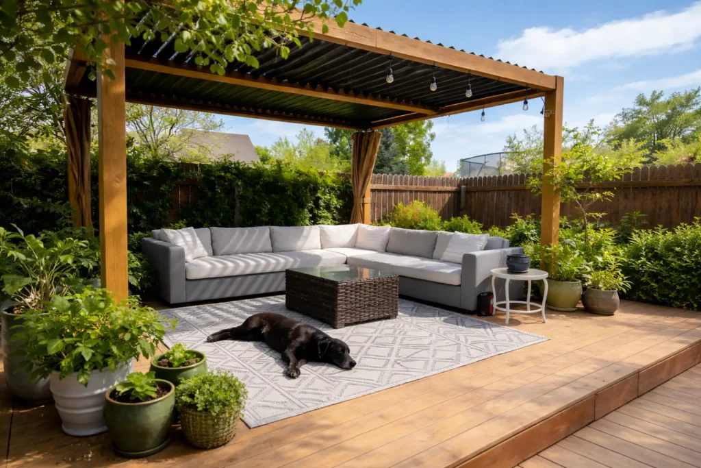 Luxury premium aluminum pergola with retractable canopy by Lumisong, designed for enhanced outdoor living and year-round comfort, featuring a durable structure and flexible shade control for elegant backyard relaxation and commercial outdoor spaces.