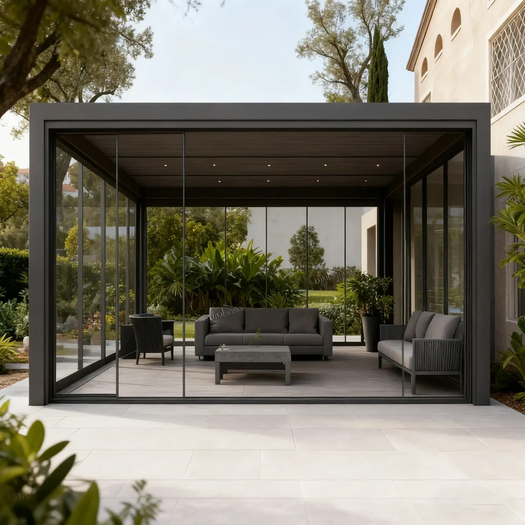 Mirador Pergola with premium aluminum frame and modern outdoor design, ideal for gardens, patios, terraces, rooftops, and commercial outdoor spaces