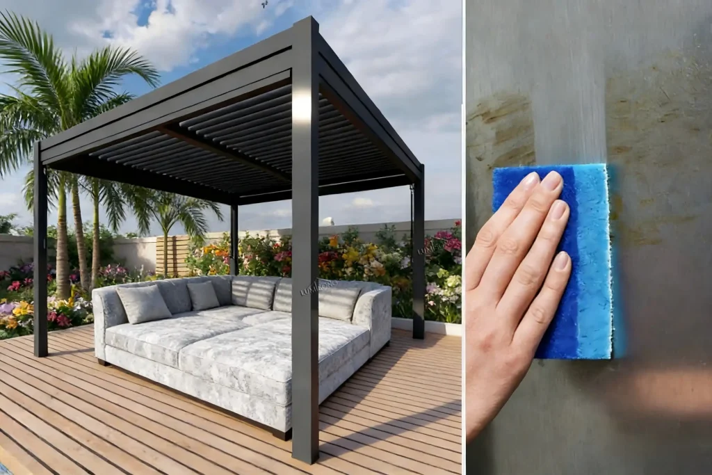 Modern garden terrace pergola with premium aluminum frame, durable weather-resistant design, and elegant outdoor lounging space for patios, decks, and gardens | Lumisong