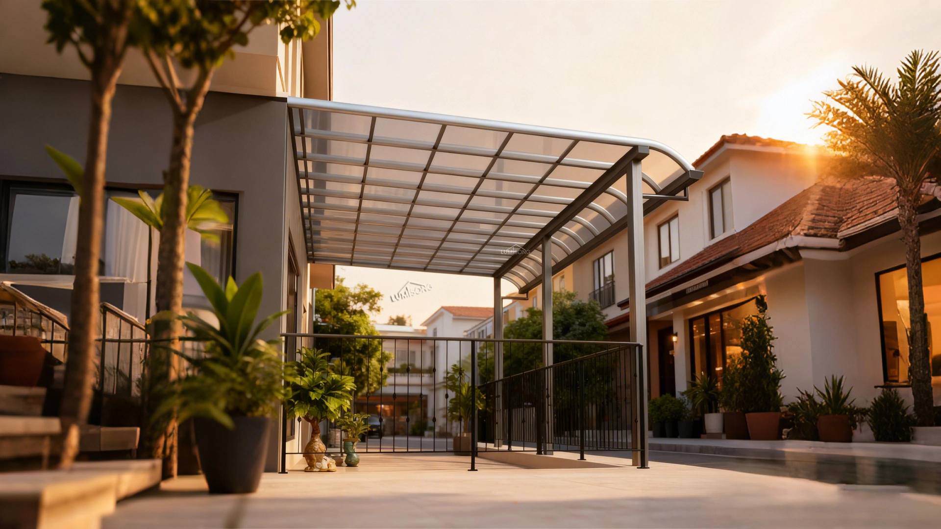 Lightweight outdoor canopy system providing shelter and continuity for patios, gardens, and commercial spaces – custom, wholesale, and bulk supply by Lumisong