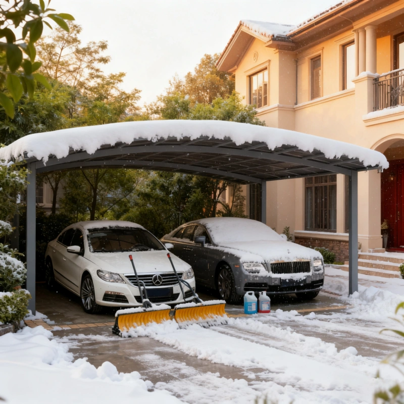 Modern double carport designed for parking two vehicles, built with durable powder-coated aluminum and reinforced metal structure for residential driveways and commercial parking areas. Weather-resistant double carport providing protection from sun, rain, and snow while maintaining a clean architectural appearance. Customizable in size, color, and roof design for villas, apartment complexes, office buildings, hotels, and outdoor parking projects. Manufactured by Lumisong, a leading aluminum carport manufacturer in China supporting wholesale orders, custom projects, and global online sales to the USA, Canada, UK, Australia, and international markets.