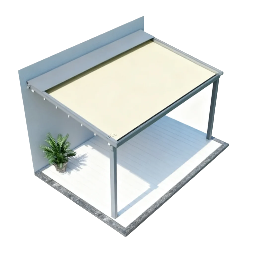 Motorized awning for patio installed on a modern outdoor terrace, featuring a durable powder-coated aluminum frame and retractable weather-resistant fabric that provides adjustable shade and sun protection. Electric patio awning system designed for residential patios, decks, balconies, and commercial outdoor seating areas such as cafes, restaurants, and hotels. Remote-controlled retractable awning offering convenient operation, UV protection, and improved outdoor comfort. Custom sizes, colors, and configurations available. Manufactured by Lumisong, a leading motorized awning manufacturer in China supplying wholesale and global online markets including the USA, Canada, UK, Australia, and other international regions.