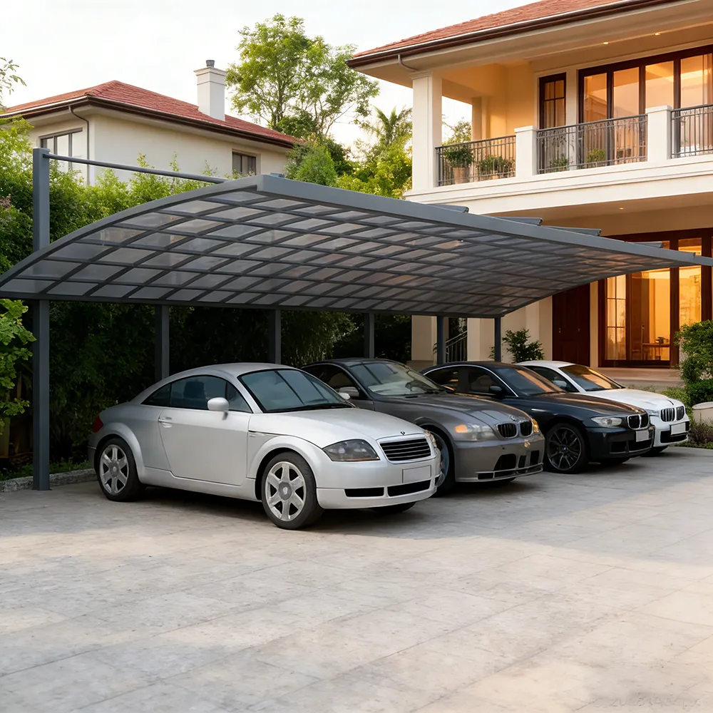 Cable supported aluminum carport structure with tensioned cables and modern weather-resistant design by Lumisong