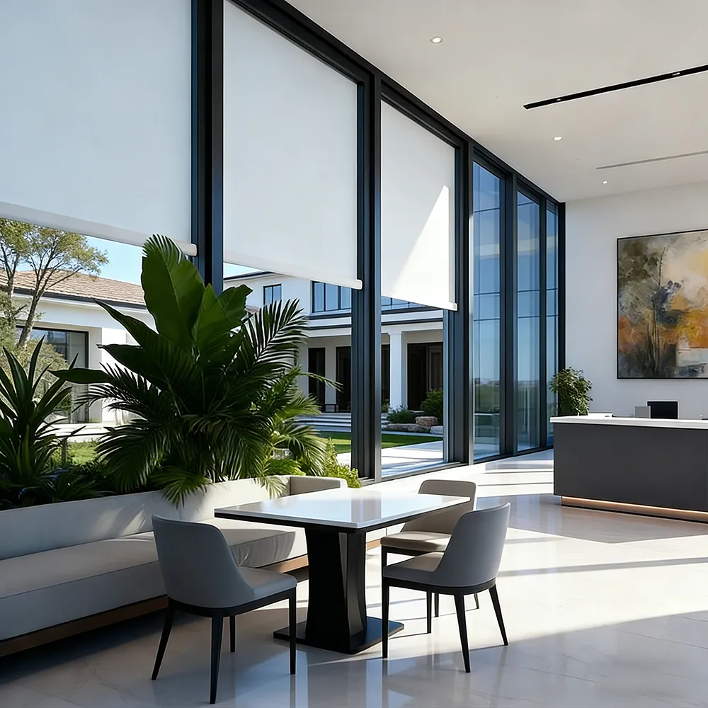 Lumisong custom zip screen with reinforced aluminum frame and weather-resistant fabric for patios, terraces, and commercial outdoor spaces