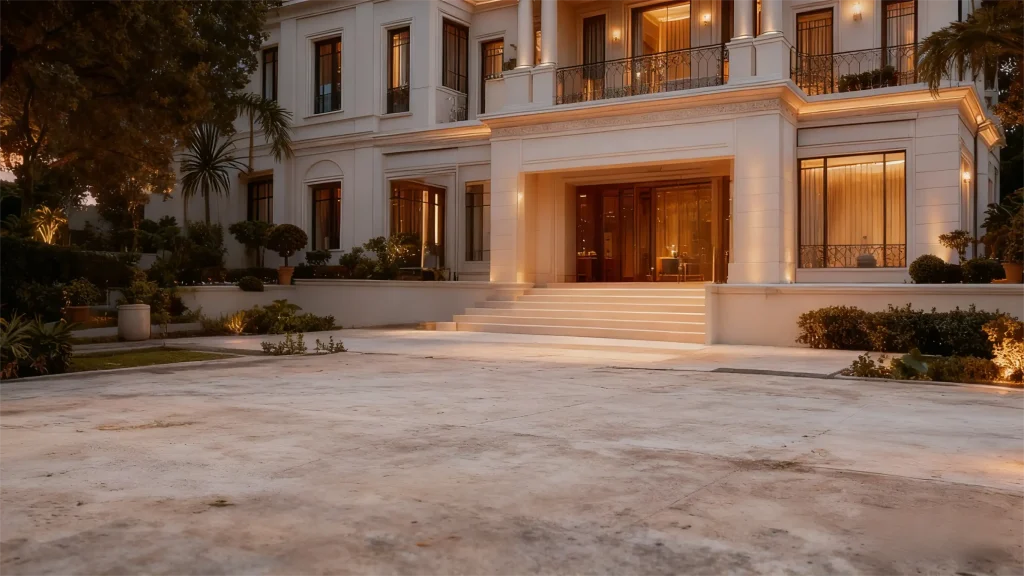 Modern pergola before installation by Lumisong showing outdoor patio area ready for premium aluminum outdoor transformation