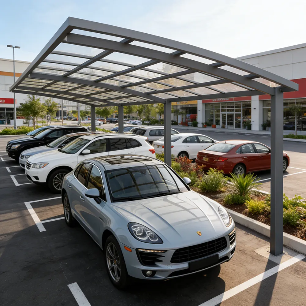 Polycarbonate carport with durable aluminum frame and translucent weather-resistant canopy by Lumisong