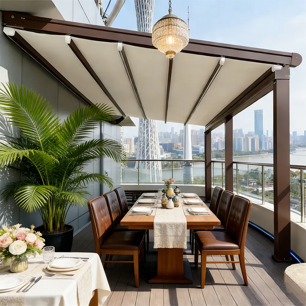 Retractable patio awning by Lumisong for premium sun and rain protection, offering flexible retractable operation for terraces and patios