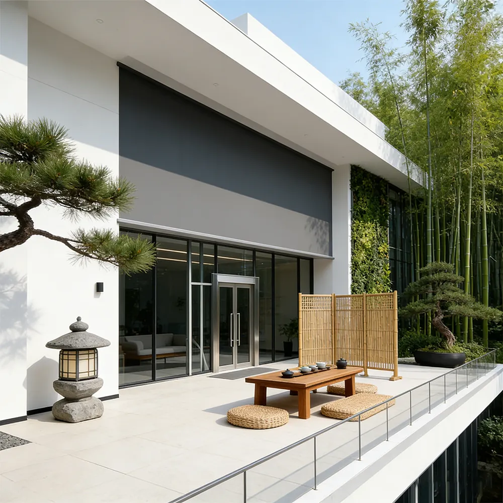 Lumisong storm resistant zip screen with reinforced aluminum frame and heavy-duty weatherproof fabric for patios, terraces, and commercial outdoor spaces