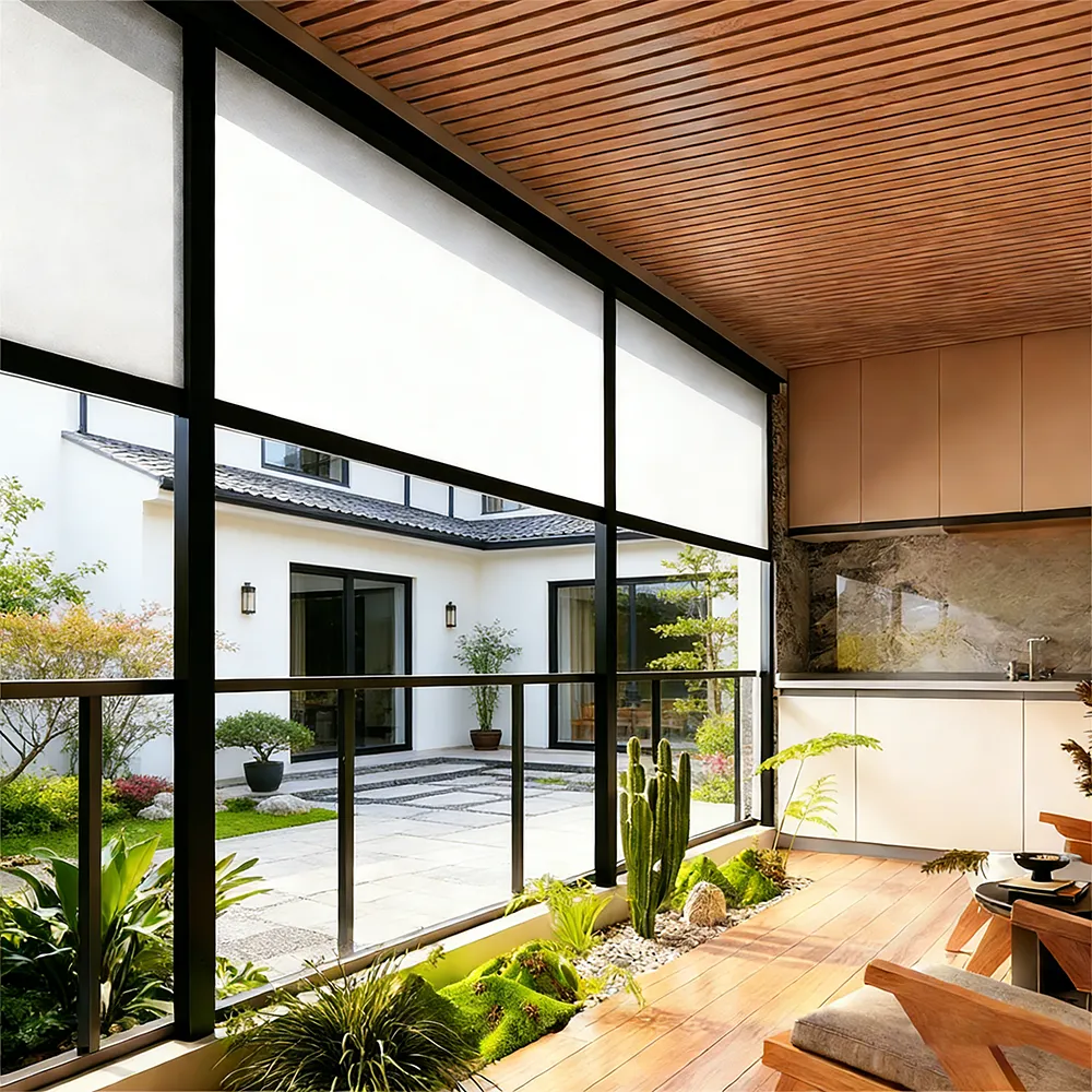 Lumisong weatherproof outdoor screen with reinforced aluminum frame and durable weather-resistant fabric for patios, balconies, terraces, and commercial outdoor spaces