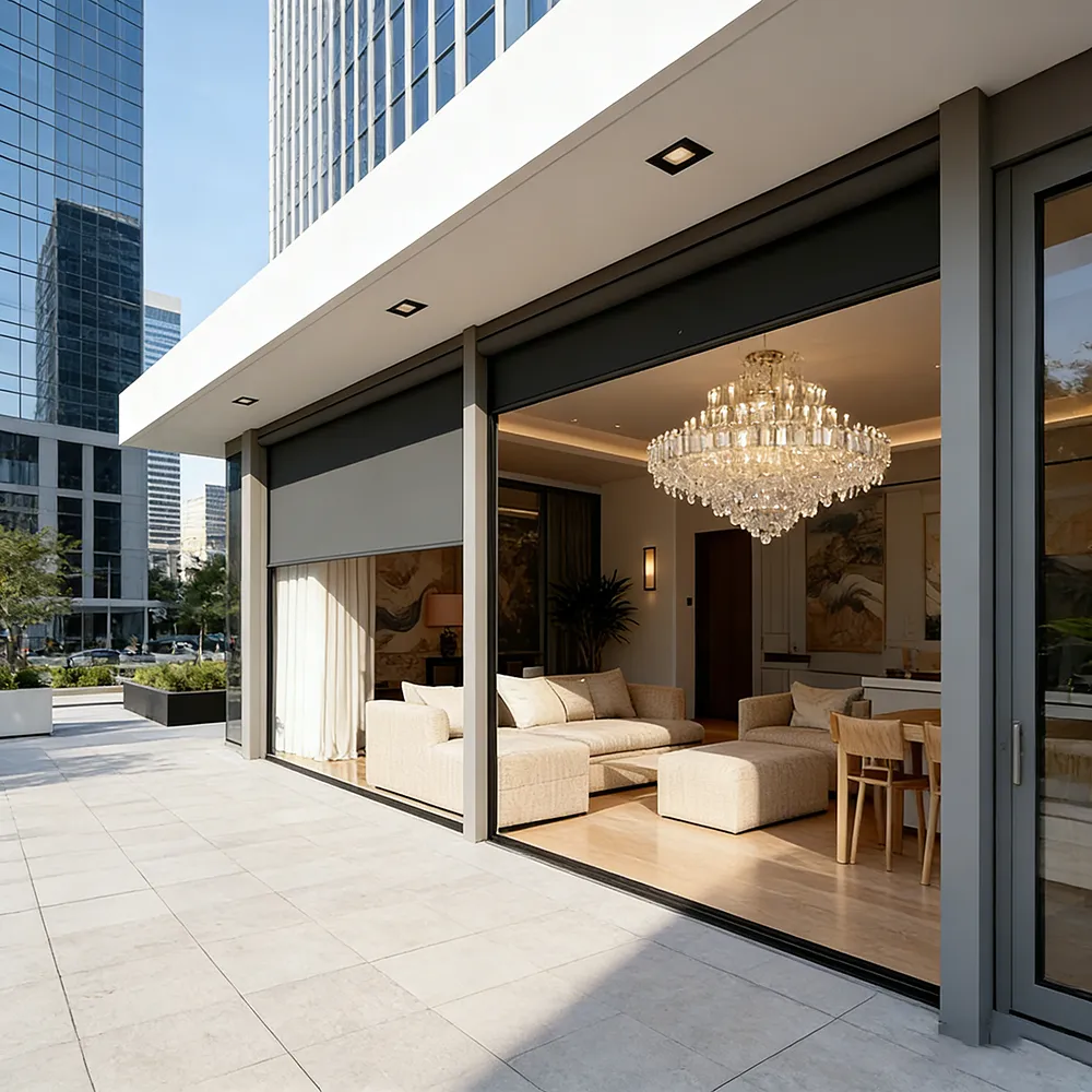 Lumisong zip screen for balcony with reinforced aluminum frame and weather-resistant fabric for sun, wind, and insect protection