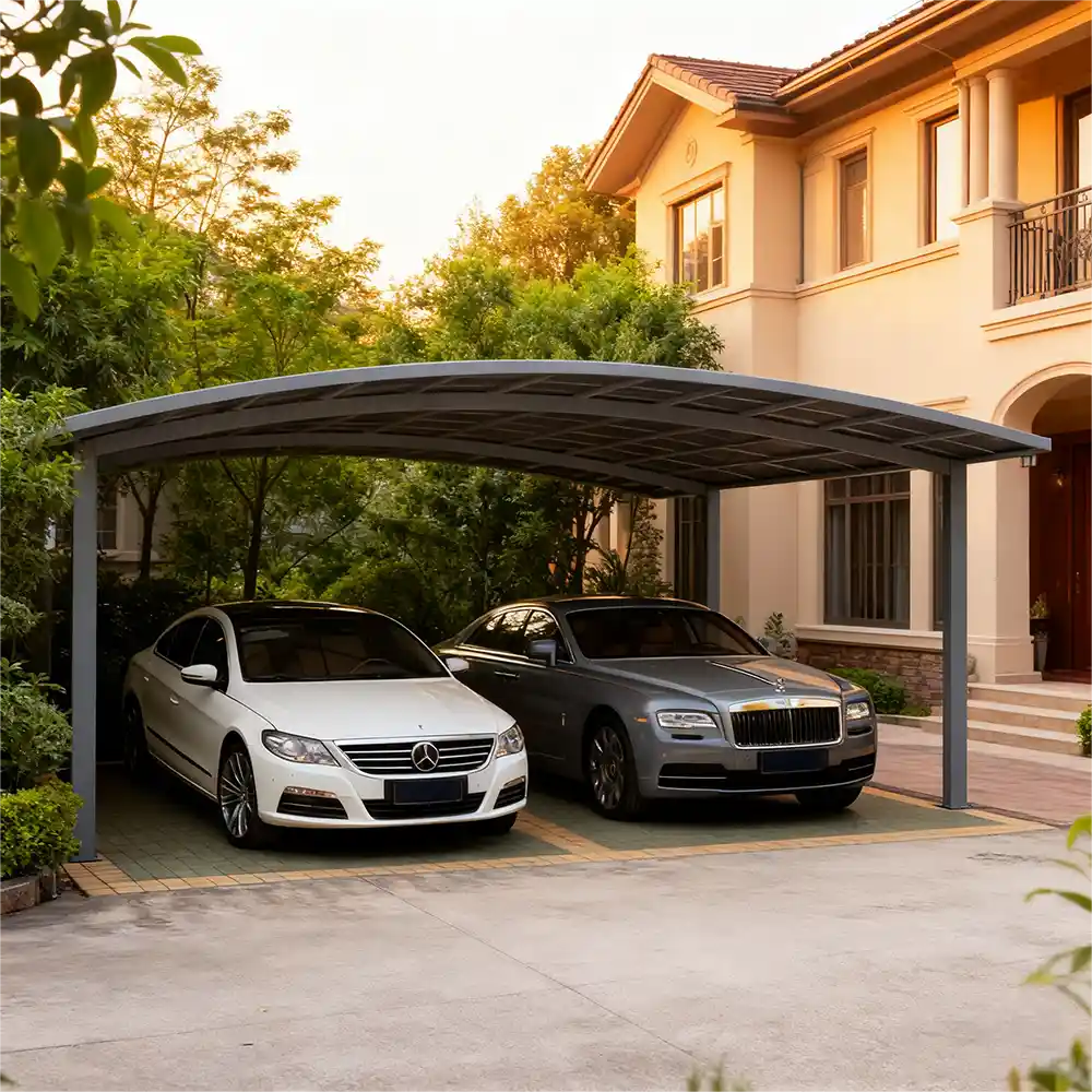 Modern enclosed aluminum carport garage structure providing fully protected outdoor vehicle storage by Lumisong