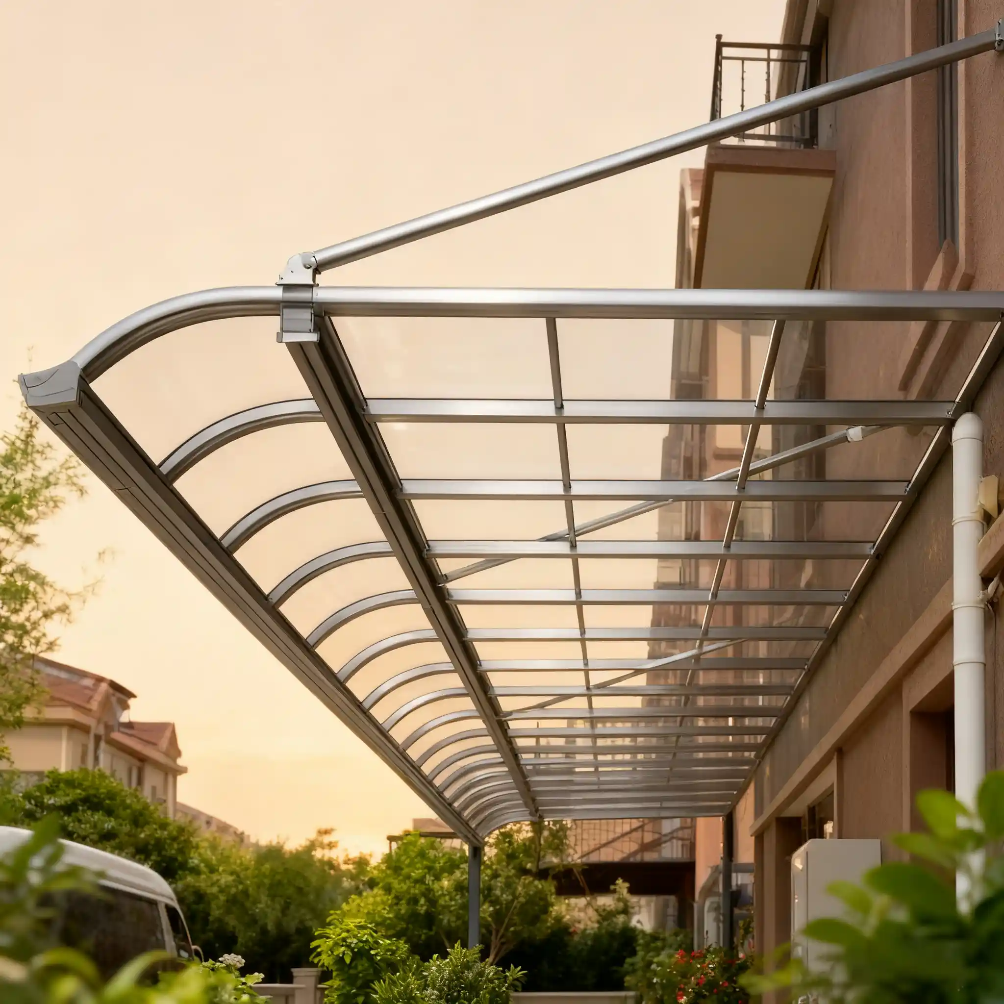 Lumisong commercial office entrance canopy project featuring a modern minimalist aluminum structure and high-grade weather shelter, providing a professional defined entry point for corporate buildings and business centers.