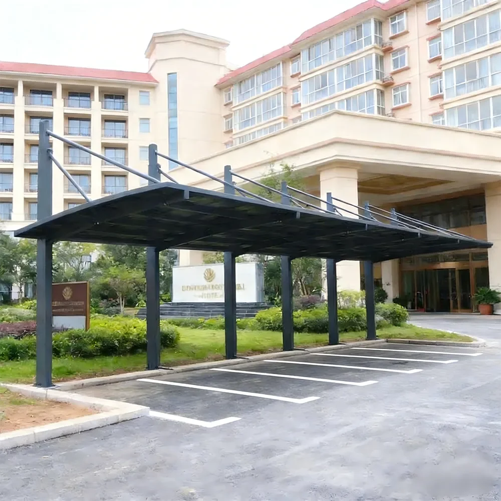 Custom commercial aluminum carport with durable frame and weather-resistant canopy for corporate and large-scale outdoor parking by Lumisong