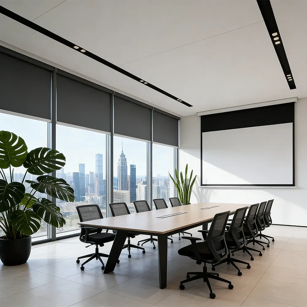 Lumisong motorized zip screen with remote-controlled aluminum frame and weather-resistant fabric for patios, terraces, balconies, and commercial outdoor spaces